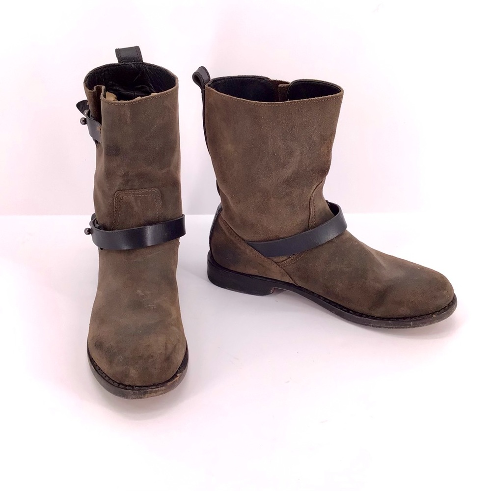 Rag & Bone Moto Boots Waxed Calfskin Suede Brown Size 40 US 10